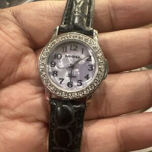 Working Ravinia Analog Ladies Dainty watch Band Purple Mop Dial 26mm Fit 7in VTG